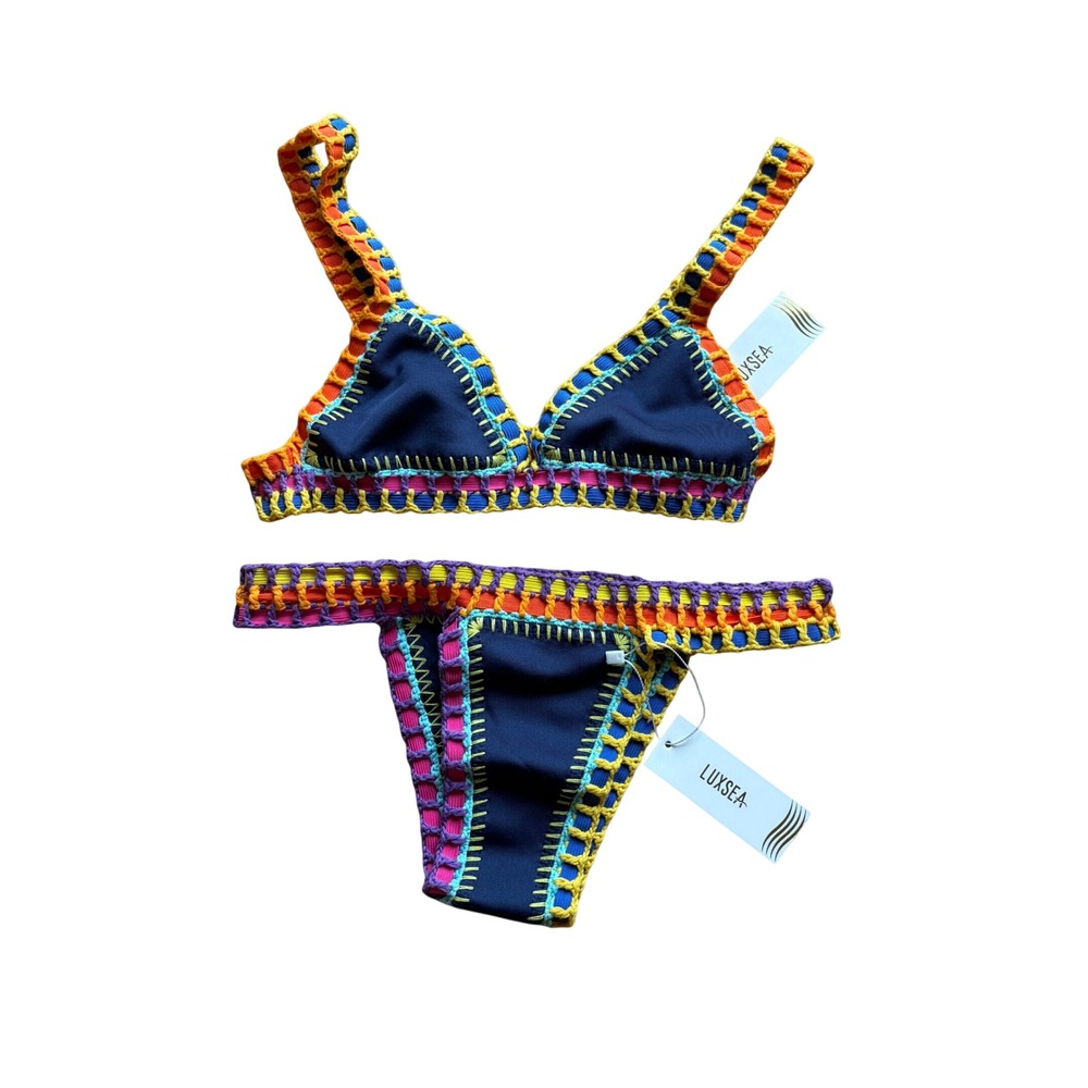 Luxsea Navy Blue Crochet Bikini Set Small Two Piece Swimwear Boho Beach Resort